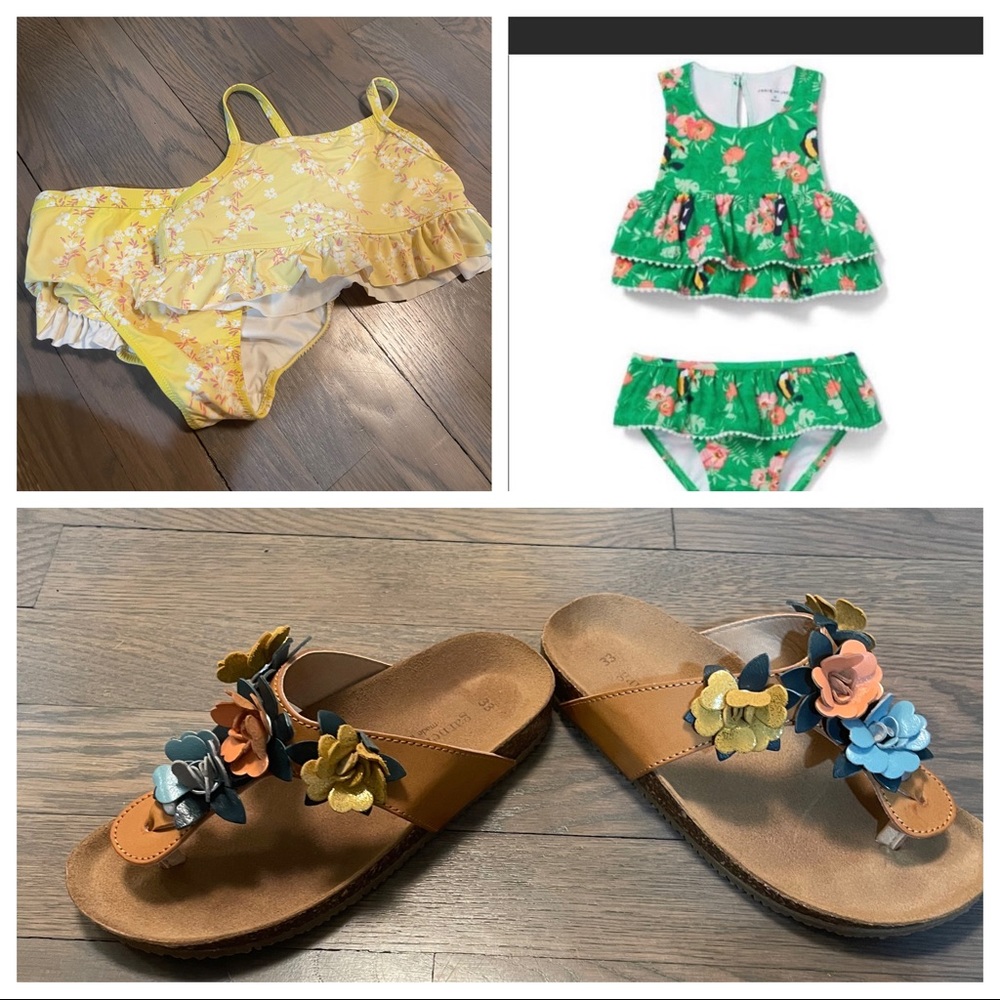 Girl bathing suit lot size 8 with flip flops